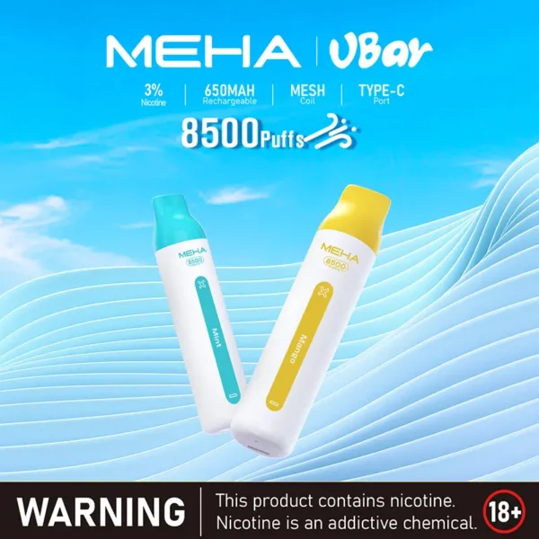 MEHA VBar 魅嗨小白條8500口拋棄式電子煙 長效容量設計 輕巧條形外觀 日常攜帶使用推薦 台灣現貨
