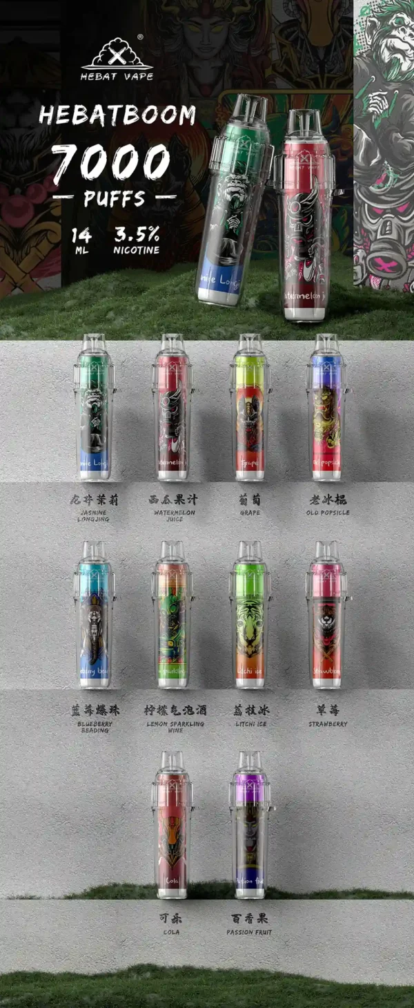 3c7b6159090b1f15eda83534671f250d-1.webp Hebat 喜貝 BOOM 7000口拋棄式電子煙 長效容量設計 方便攜帶快速使用 日常口感體驗推薦 台灣現貨