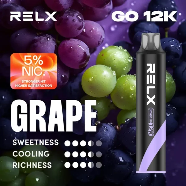 Grape-5.webp RELX Smash Go 拋棄式電子煙 12000口長效容量設計 便攜輕巧機身 穩定霧化體驗 外出使用推薦 台灣現貨