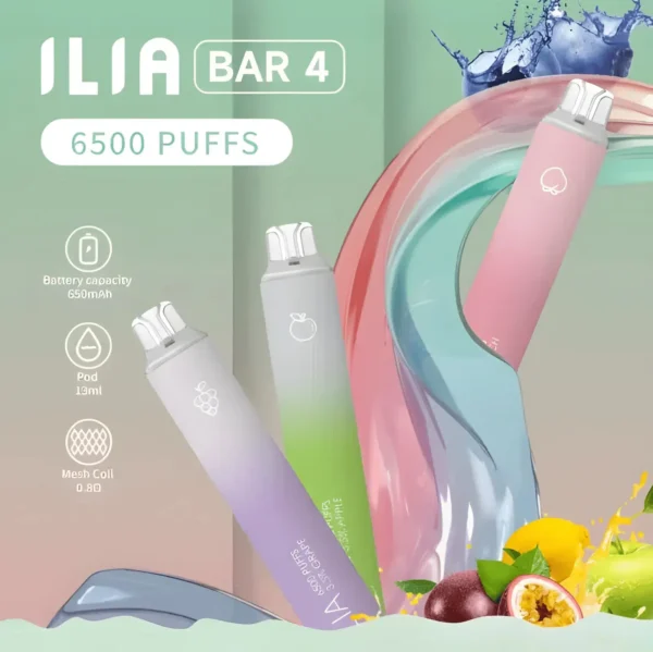 ILIA 哩亞 Bar4 6500口拋棄式電子煙 長效容量設計 一次性電子煙方便使用 日常攜帶推薦 台灣現貨