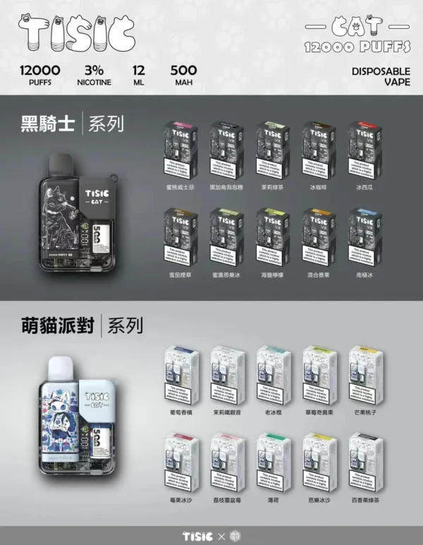 【滿10贈1】TISIC 12000口拋棄式電子煙 長效大容量設計 一次性電子煙便攜設備 多口味系列選擇 日常使用推薦 台灣現貨